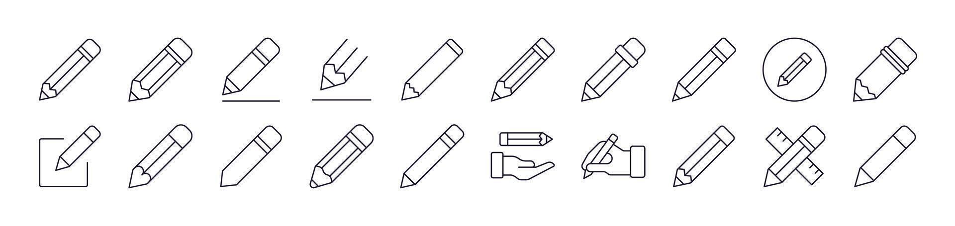 Bundle of Line Icons of Pen. Editable Stroke. Minimalistic Linear Pictogram for Design of Cards, Apps, Banners, Posts vector