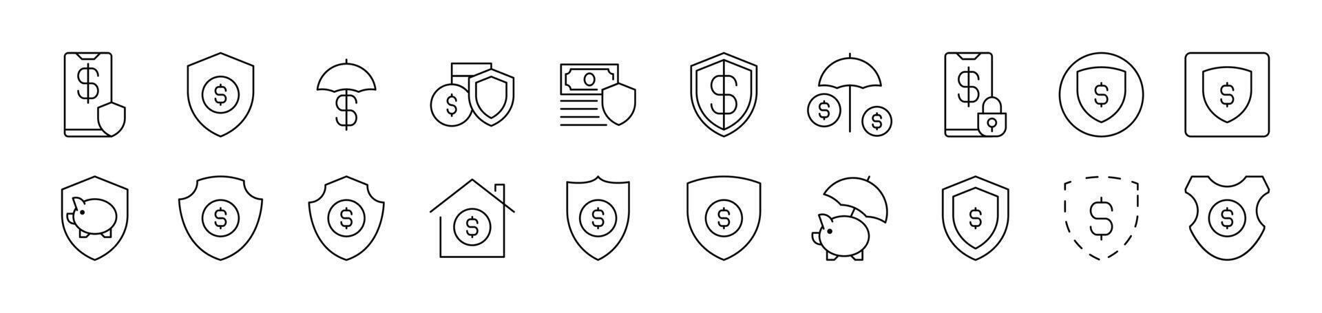Money by Shield Outline Icon Collection. Editable Stroke. Perfect for Infographics, Articles, Books, Flyers, Banners vector