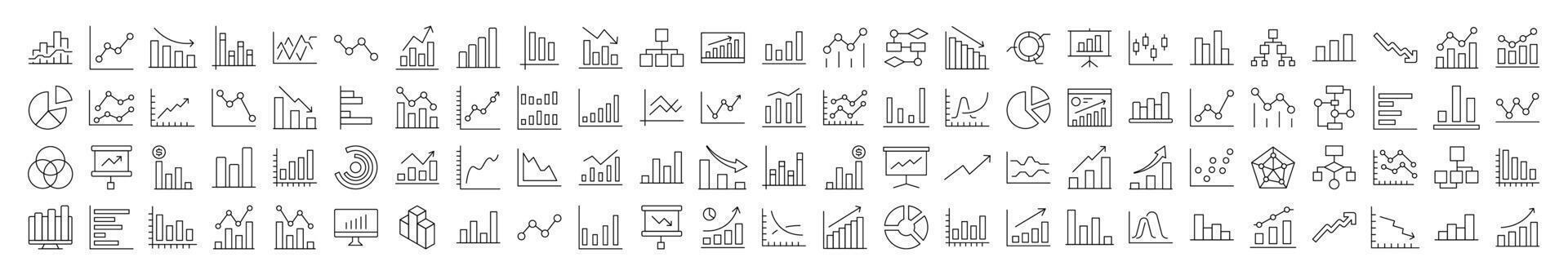 Progress Bar, Diagram, Statistics Line Icon Collection. Editable Stroke. Minimalistic Linear Pictogram for Design of Cards, Apps, Banners, Posts vector