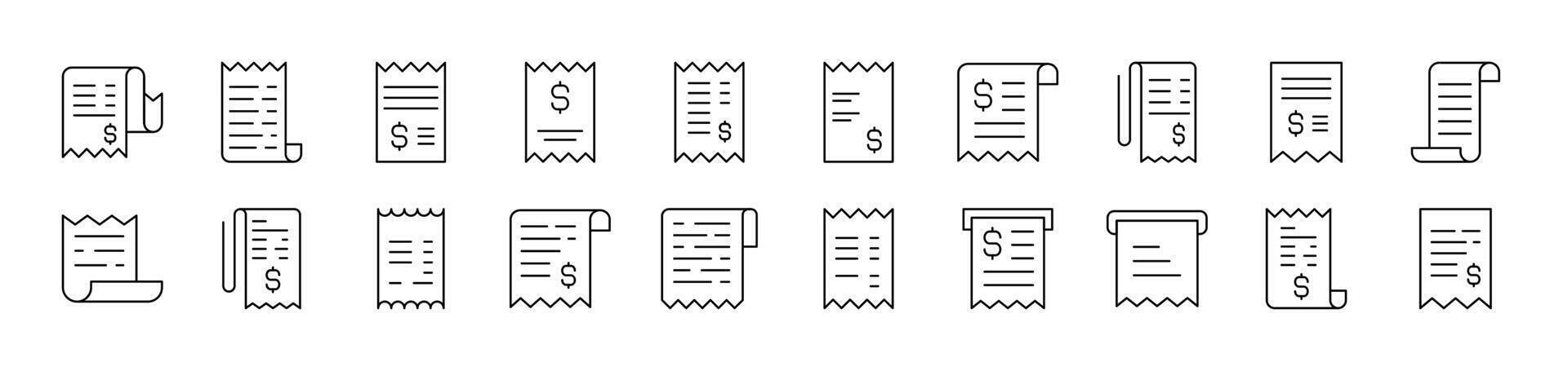 Store Receipt Line Icon Set. Editable Stroke. Minimalistic Linear Pictogram for Design of Cards, Apps, Banners, Posts vector