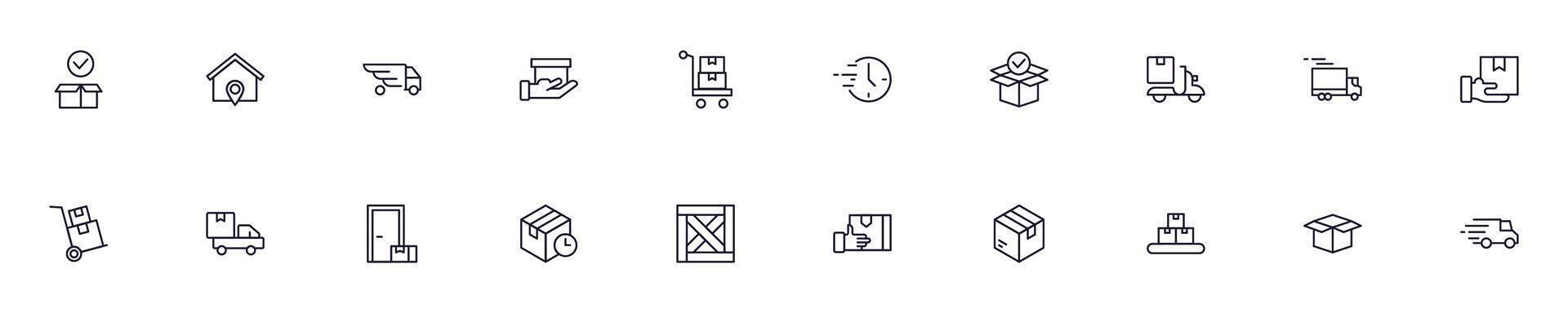 Collection of simple outline illustrations of delivery. Modern line icons for apps, web sites, shops, stores vector