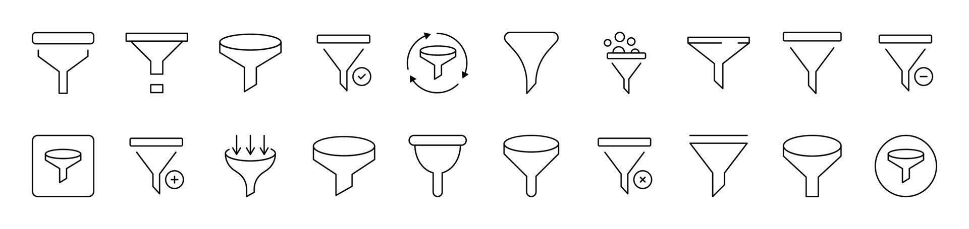 Funnel Line Icon Collection. Editable Stroke. Perfect for Infographics, Articles, Books, Flyers, Banners vector