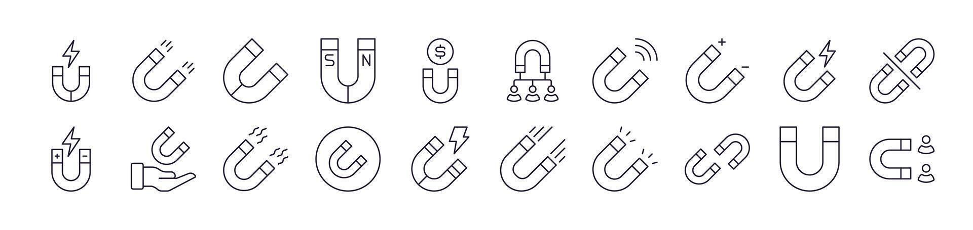 Magnet Line Icon Bundle. Editable Stroke. Minimalistic Linear Pictogram for Design of Cards, Apps, Banners, Posts vector