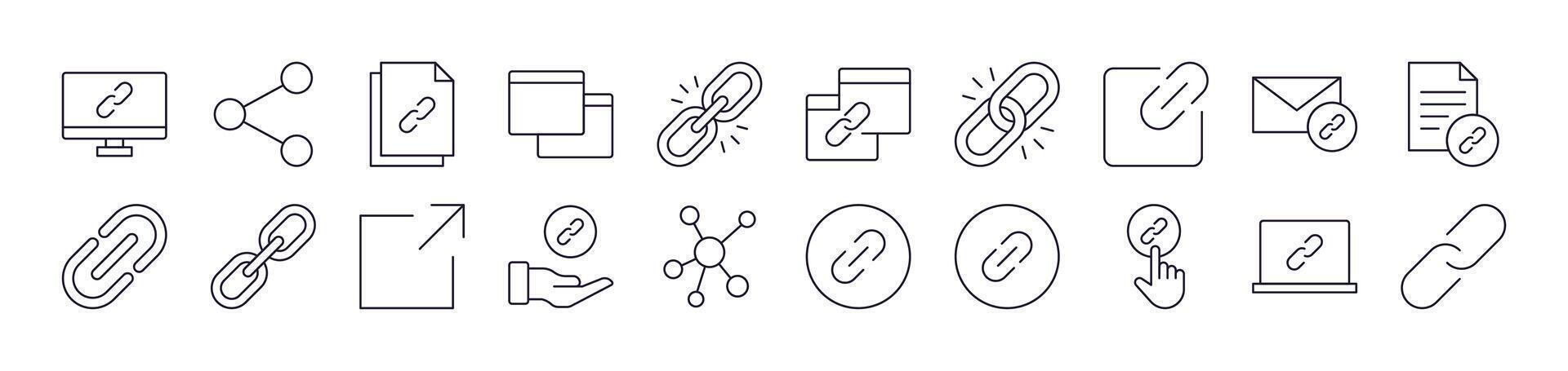 Link and Share Line Icon Collection. Editable Stroke. Minimalistic Linear Pictogram for Design of Cards, Apps, Banners, Posts vector