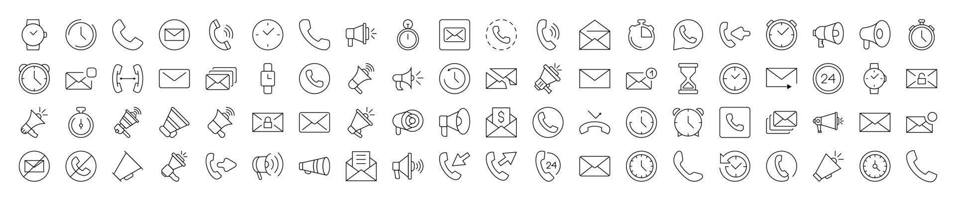 Contact Us and Interface Line Icon Pack. Editable Stroke. Minimalistic Linear Pictogram for Design of Cards, Apps, Banners, Posts vector