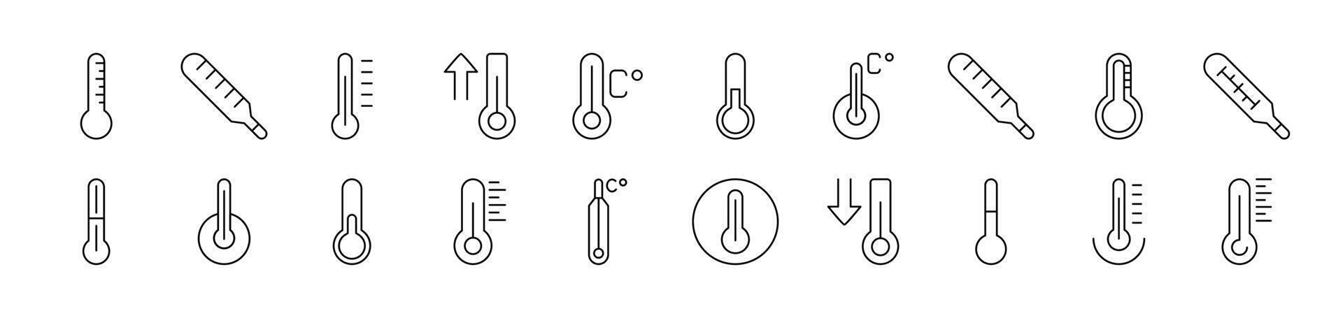 Thermometer Icon Set for UI, Placards, Books, Apps. Editable Stroke. Suitable for Web Sites, Books, Cards, Apps vector