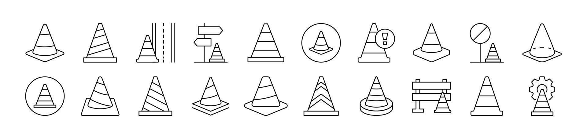 Traffic Cone Outline Icon Collection. Editable Stroke. Perfect for Infographics, Articles, Books, Flyers, Banners vector