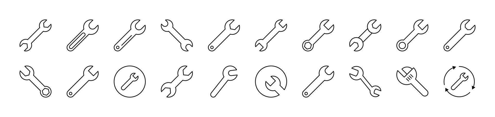 Wrench Line Icon Collection. Editable Stroke. Minimalistic Linear Pictogram for Design of Cards, Apps, Banners, Posts vector