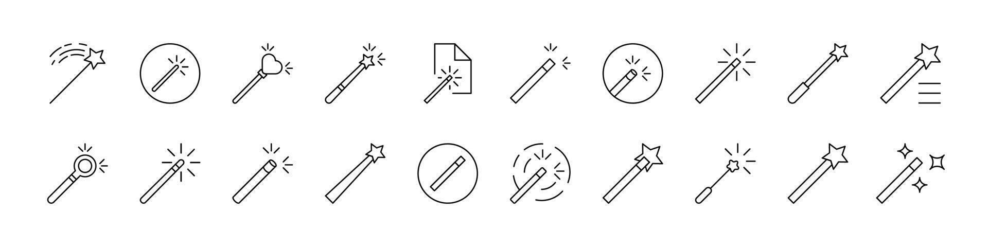 Magic Wand Icon Set for UI, Placards, Books, Apps. Editable Stroke. Suitable for Web Sites, Books, Cards, Apps vector