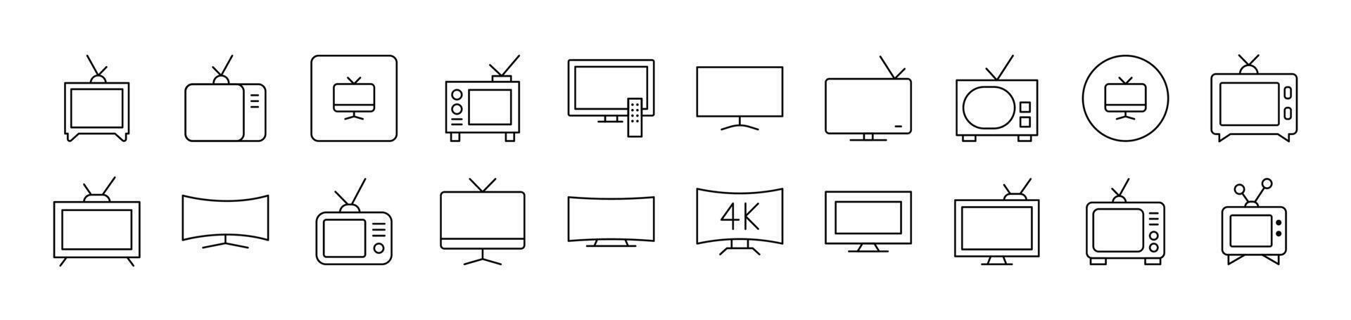 Pack of Line Icons of Tv Set. Editable Stroke. Minimalistic Linear Pictogram for Design of Cards, Apps, Banners, Posts vector