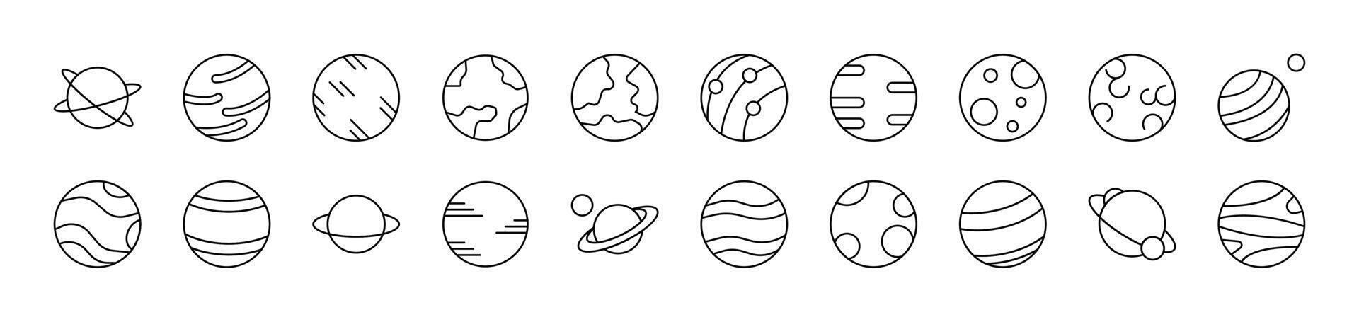 Planets and Celestial Bodies Outline Simple Linear Image Collection. Editable Stroke. Suitable for Web Sites, Books, Cards, Apps vector