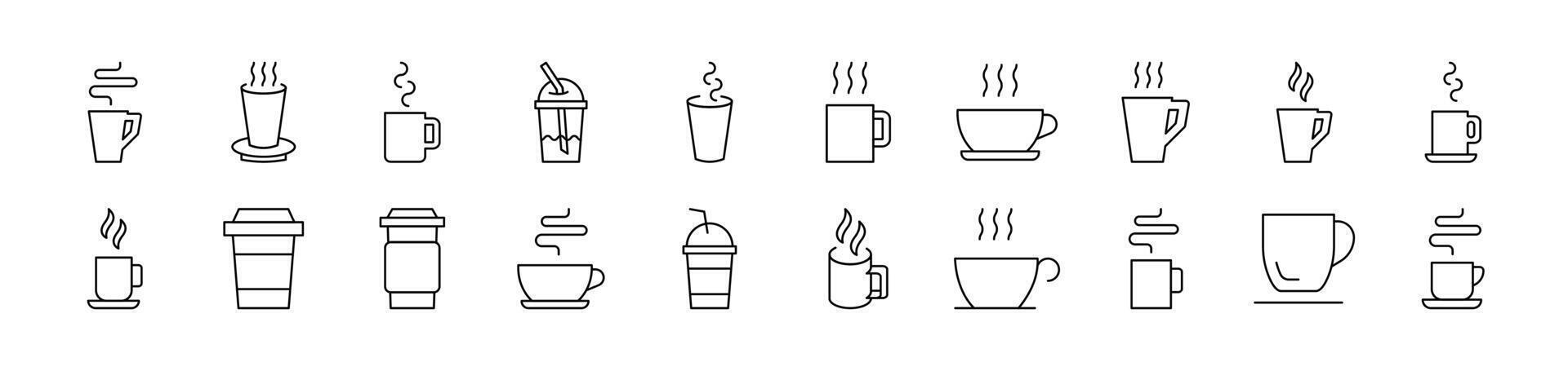 Coffee or Tea Cup Related Line Icons for Web Sites, Books, Cards, Apps. Editable Stroke. Suitable for Web Sites, Books, Cards, Apps vector