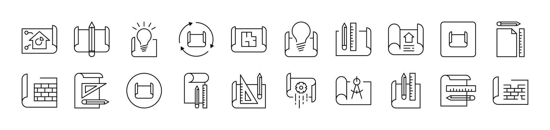Drafts and Drawings Thin Icons Collection. Editable Stroke. Suitable for Web Sites, Books, Cards, Apps vector