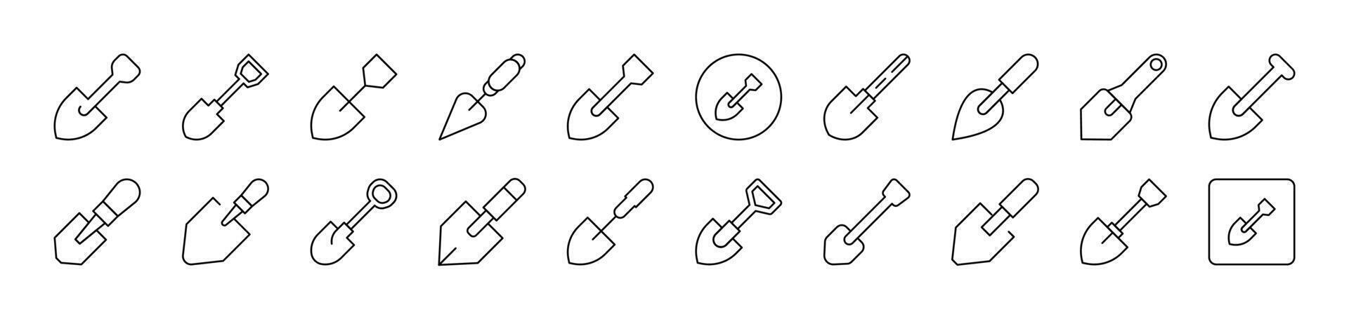 Shovel Simple Isolated Line Icons Collection. Editable Stroke. Suitable for Web Sites, Books, Cards, Apps vector