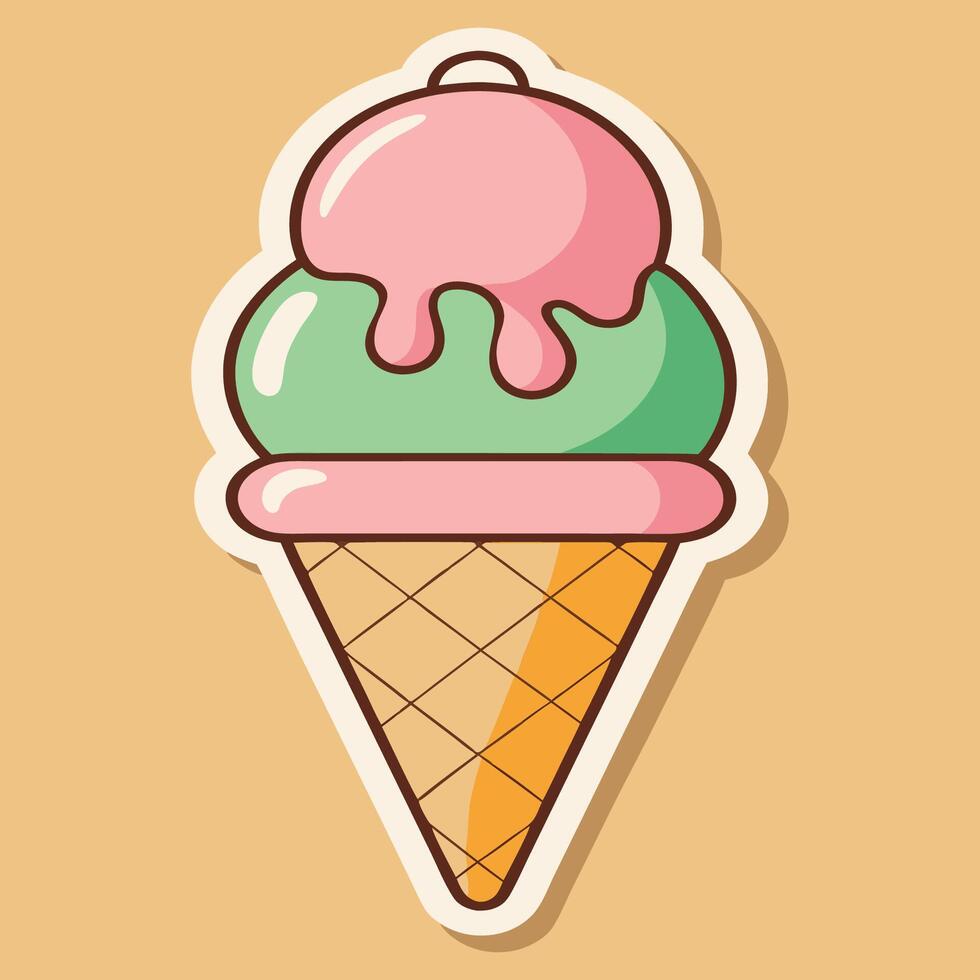 Two-Scoop Ice Cream Cone with Pink and Green Flavors vector