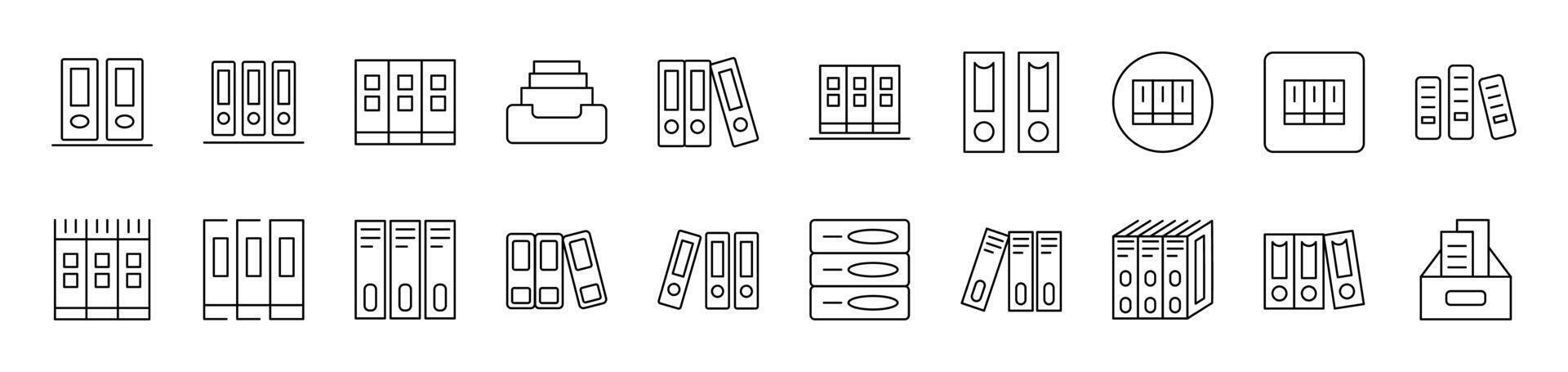 Shelved Documents Outline Icon Collection. Editable Stroke. Perfect for Infographics, Articles, Books, Flyers, Banners vector