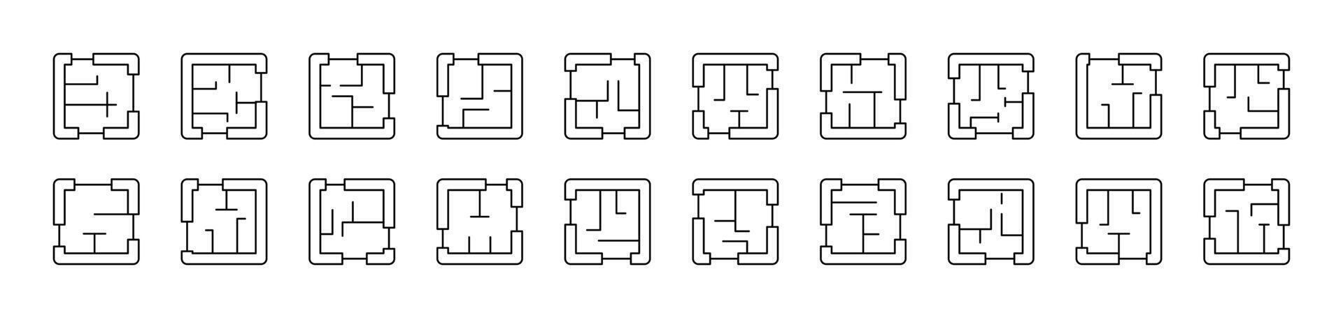 Floor Plan Related Icon Set. Editable Stroke. Suitable for Web Sites, Books, Cards, Apps vector