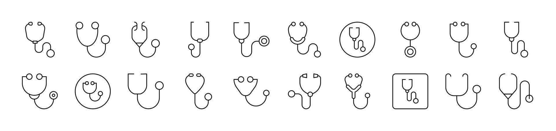 Stethoscope Collection of Thin Icons. Editable Stroke. Suitable for Web Sites, Books, Cards, Apps vector