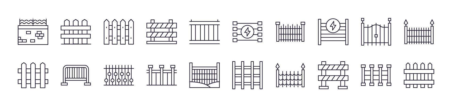 Collection of Outline Symbols of Fence Drawn with Thin Line for apps, web sites, banners, infographics and other types of design vector