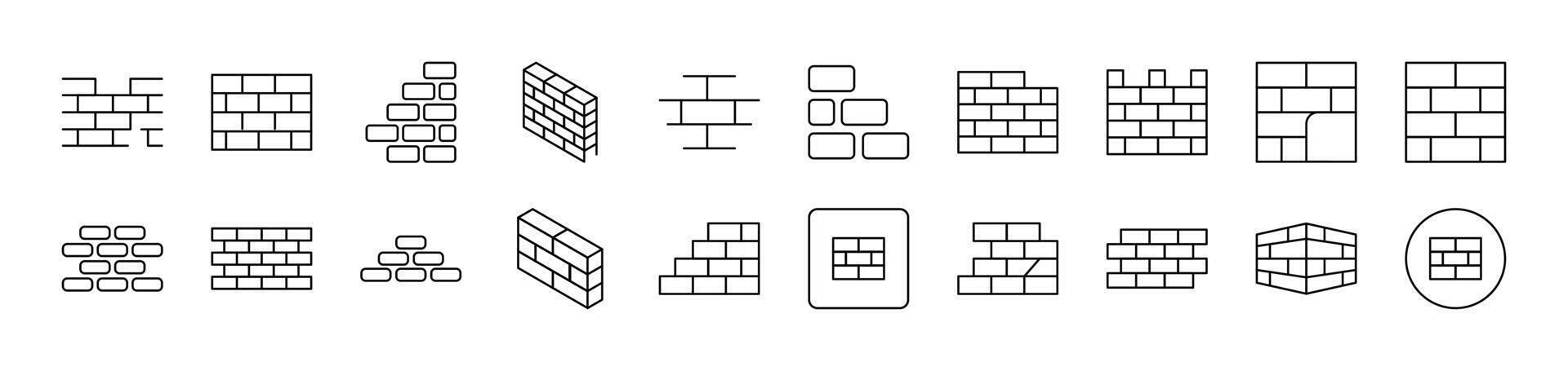 Brick Wall Set of Thin Icons. Editable Stroke. Suitable for Web Sites, Books, Cards, Apps vector