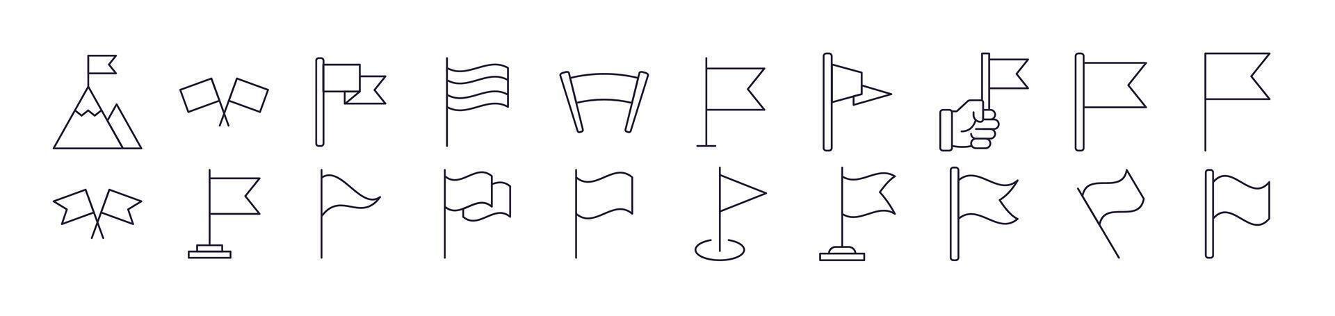 Collection of Outline Symbols of Flag Drawn with Thin Line for apps, web sites, banners, infographics and other types of design vector
