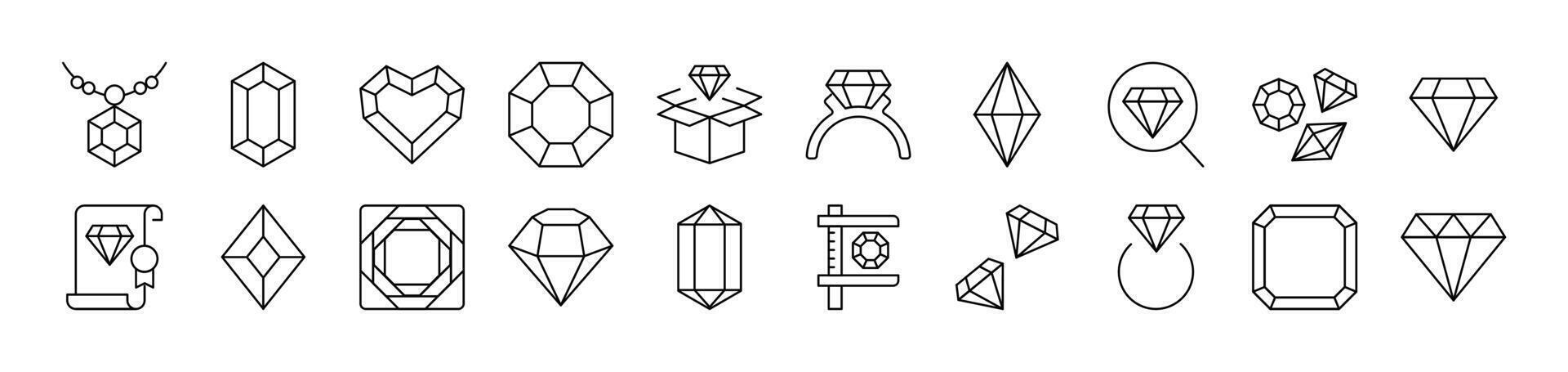 Diamond, Gem Collection of Outline Signs of Crystals Drawn with Thin Line for apps, web sites, banners, infographics and other types of design vector