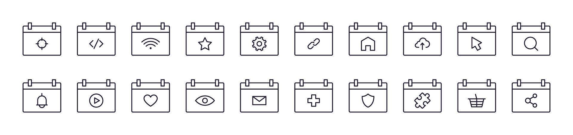 Ring, Link, Envelope, House etc on Web Page Outline Image Collection. Editable Stroke. Perfect for Infographics, Articles, Books, Flyers, Banners vector