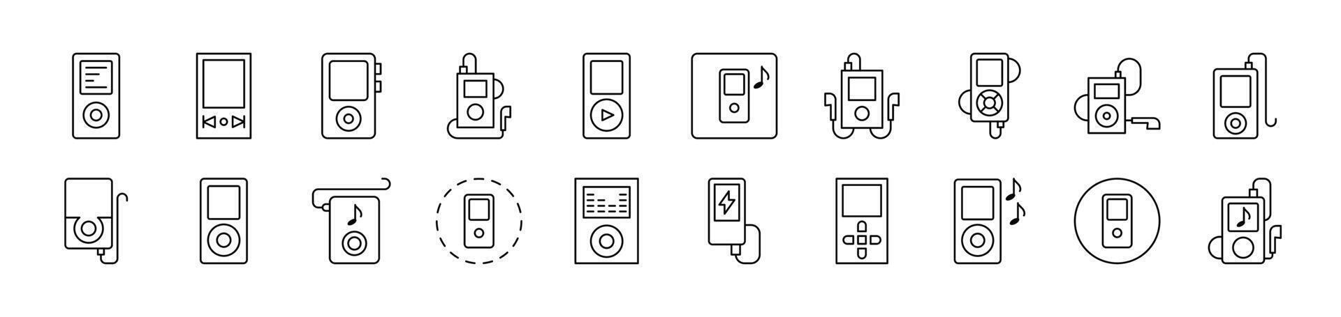 Set of Line Icons of Music Player. Editable Stroke. Minimalistic Linear Pictogram for Design of Cards, Apps, Banners, Posts vector