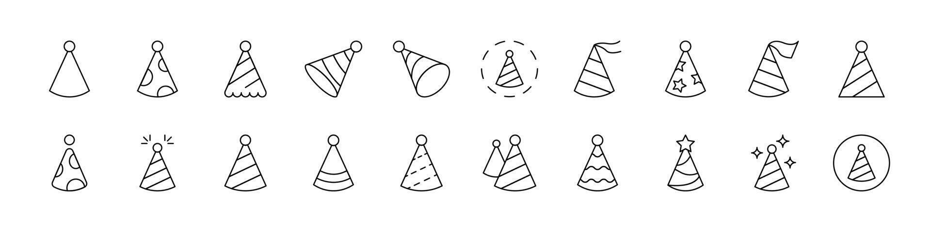 Party Hat Bundle of Thin Icons. Editable Stroke. Suitable for Web Sites, Books, Cards, Apps vector