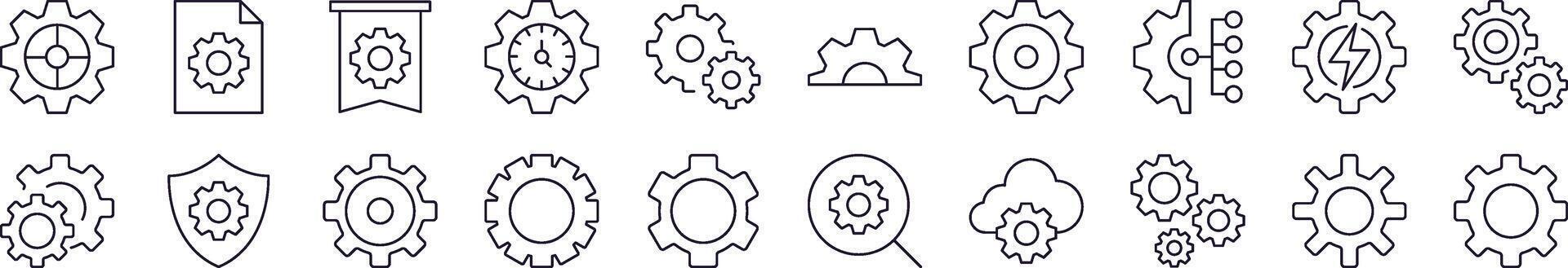 Pack of Line Icons of Gear. Editable Stroke. Minimalistic Linear Pictogram for Design of Cards, Apps, Banners, Posts vector