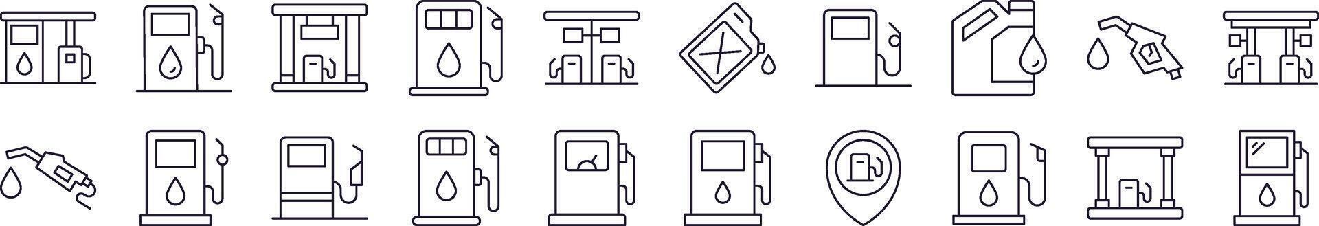 Set of Line Icons of Gas Station. Editable Stroke. Minimalistic Linear Pictogram for Design of Cards, Apps, Banners, Posts vector