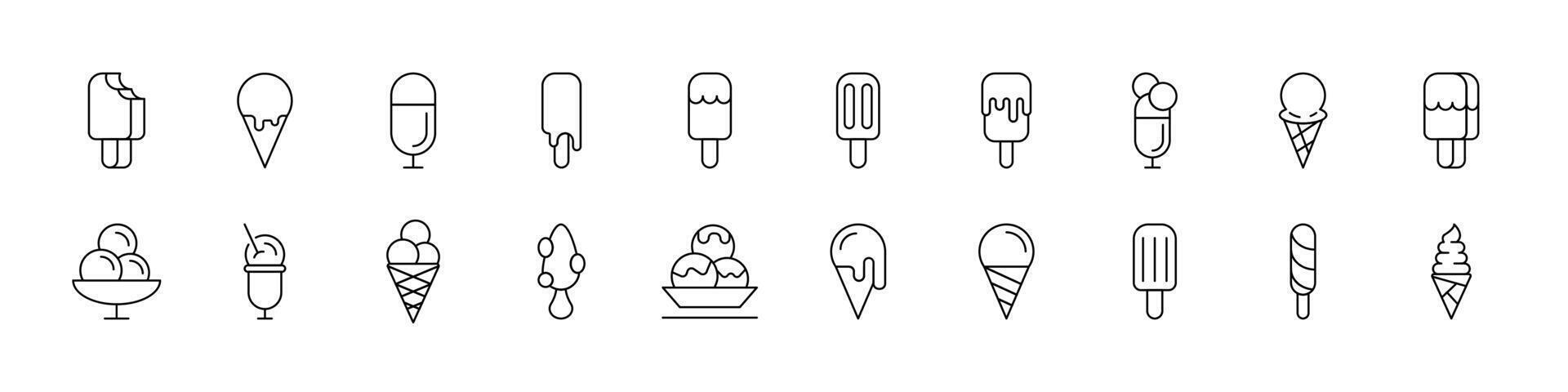 Ice Cream Related Line Icons for Web Sites, Books, Cards, Apps. Editable Stroke. Suitable for Web Sites, Books, Cards, Apps vector