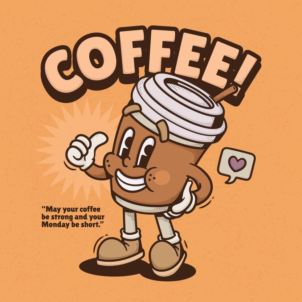 Cute coffee cup cartoon character standing excitedly vector