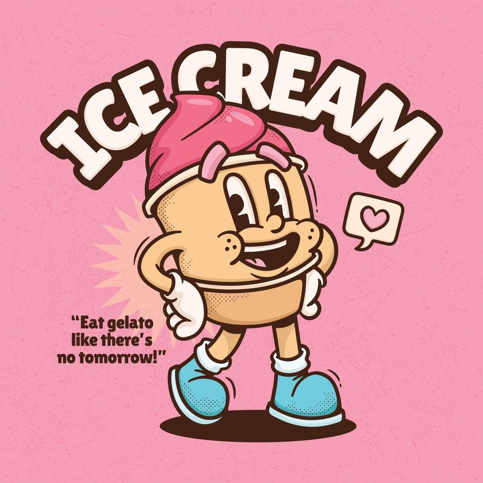 Cute ice cream cartoon characters excitedly welcome the day vector