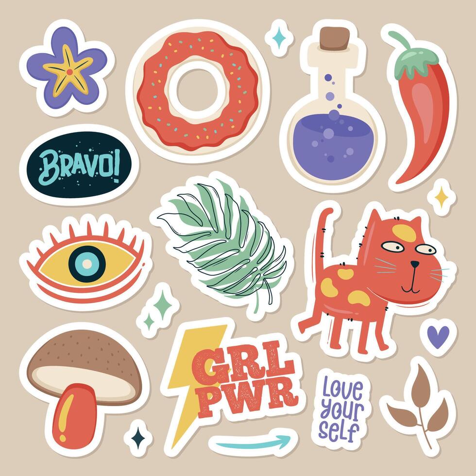 Lovely Girly Stickers with Cute Designs vector