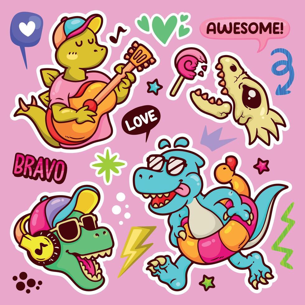 Amazing Dinosaur Stickers with Cool Poses vector