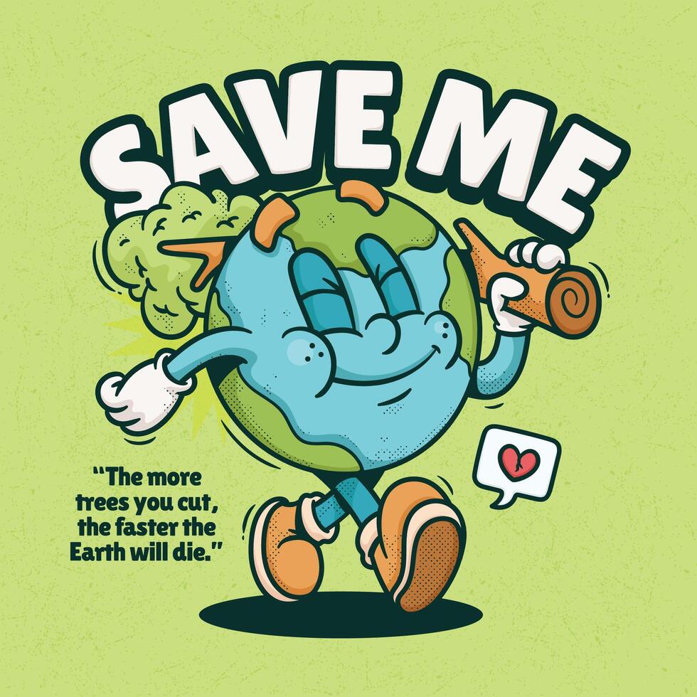 Cute earth cartoon characters learn to plant trees vector