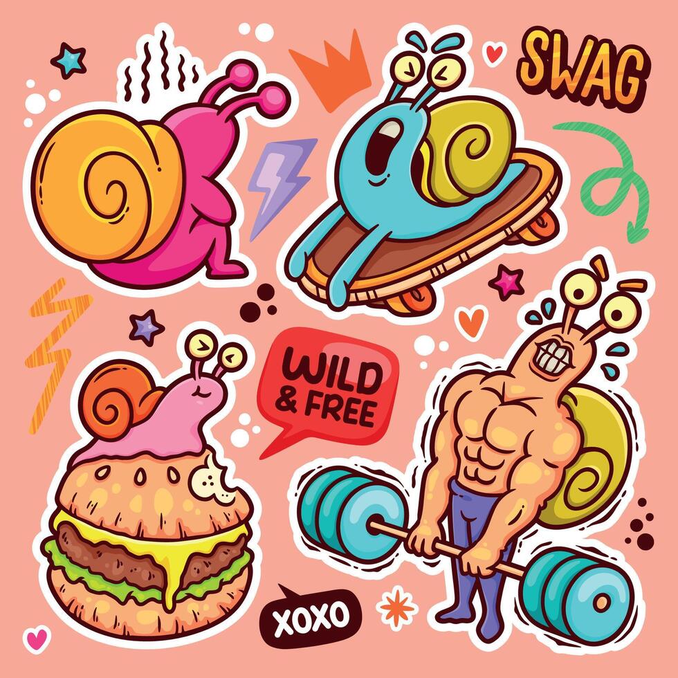 Creative and Playful Snail Sticker Collection vector