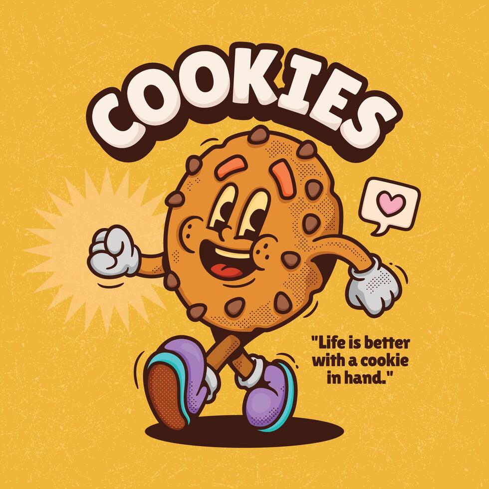 Cookie cartoon illustration. Cute and funny cookie character. vector