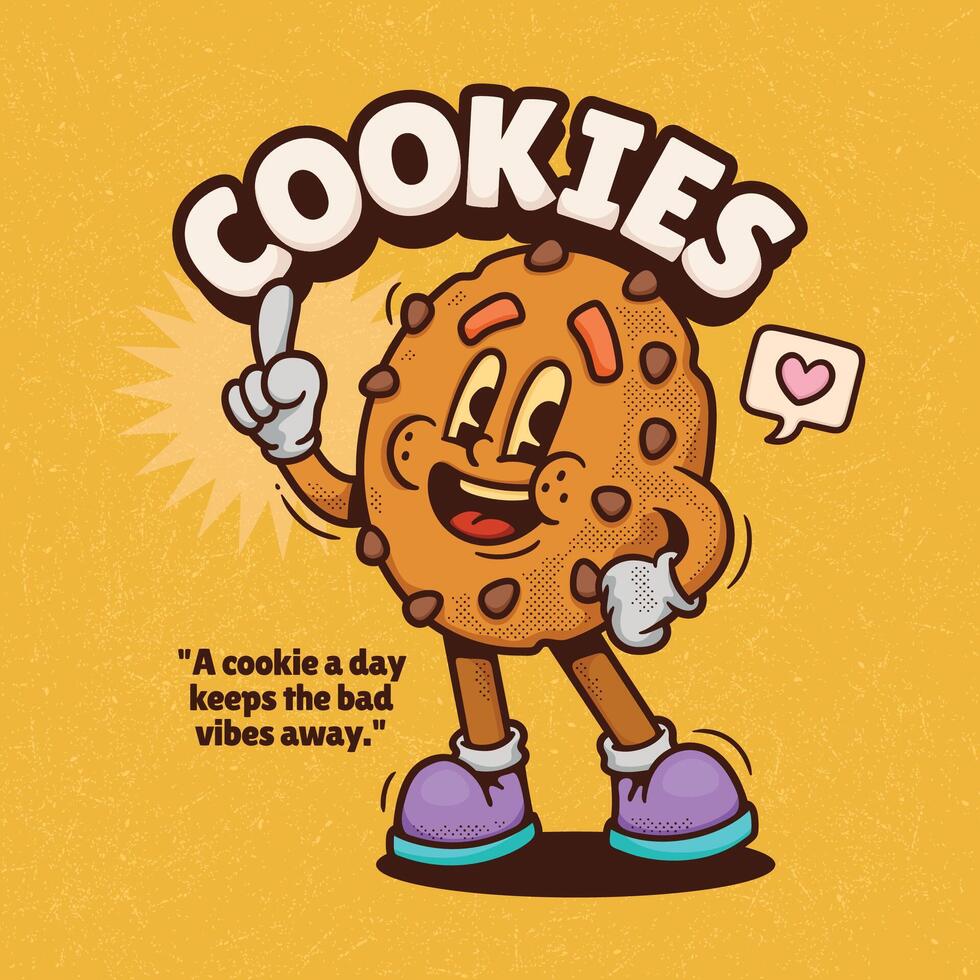 Cookie illustration. Cute hand drawn gingerbread cookie character with lettering. vector