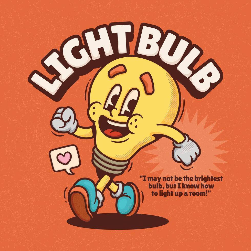 Cute light bulb cartoon character walking with high confidence vector