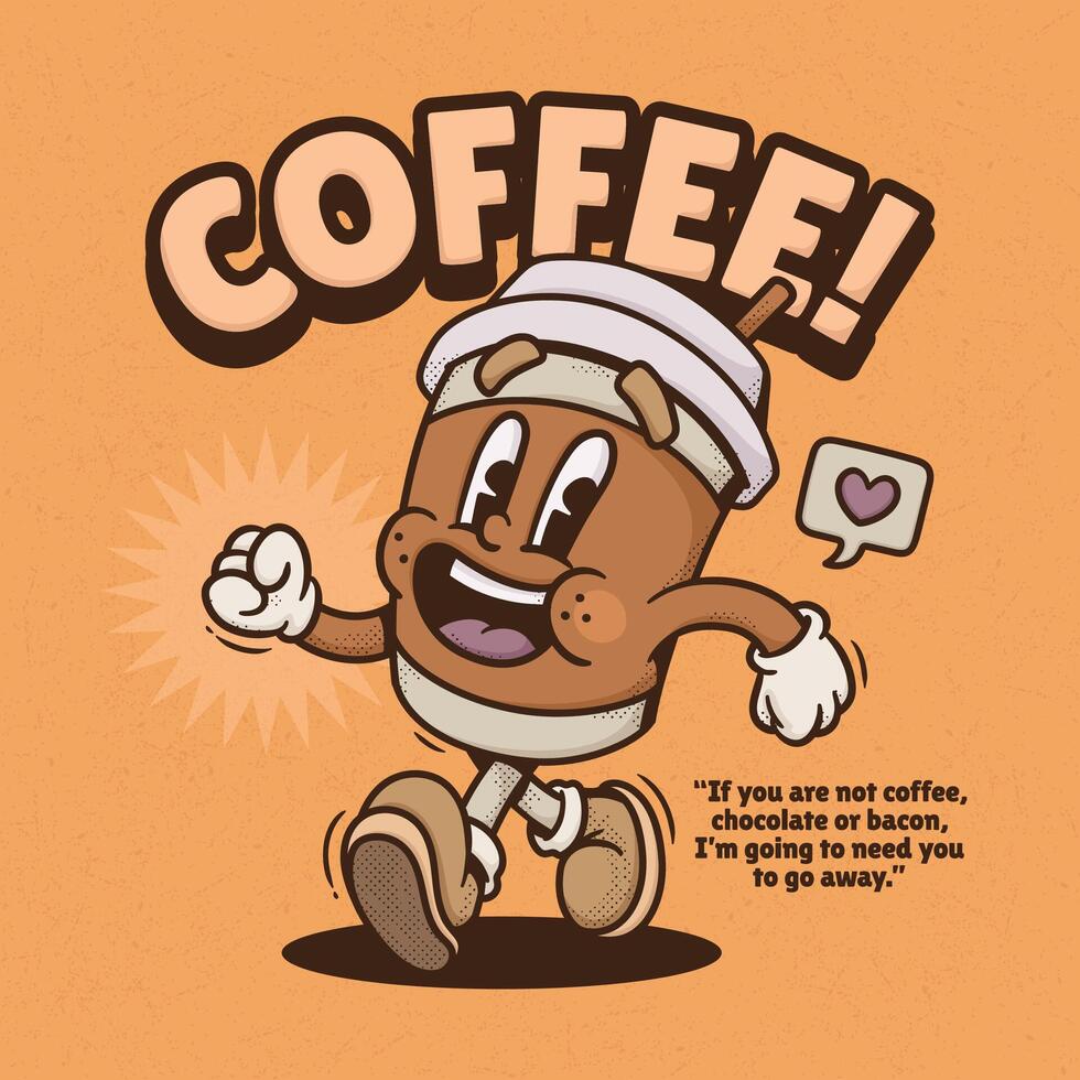 Cute coffee cup cartoon character walking straight and steady vector