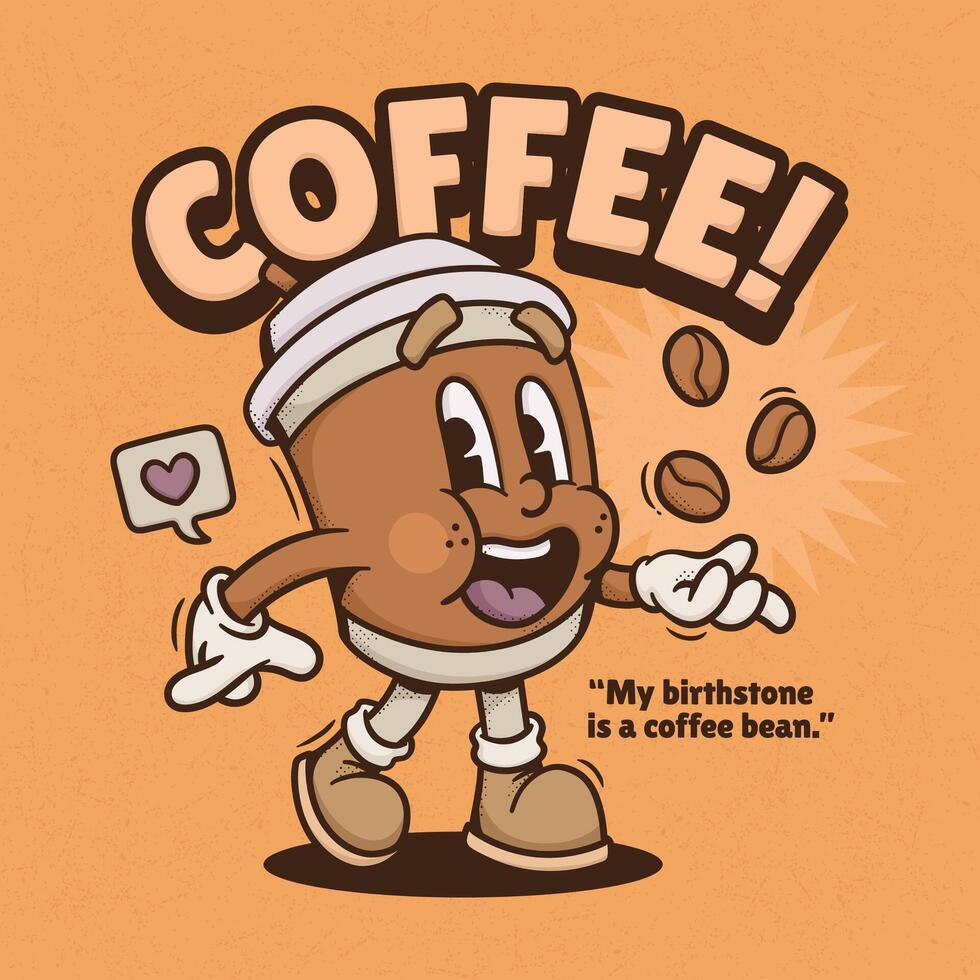 Cute coffee cup cartoon character playing with coffee beans vector