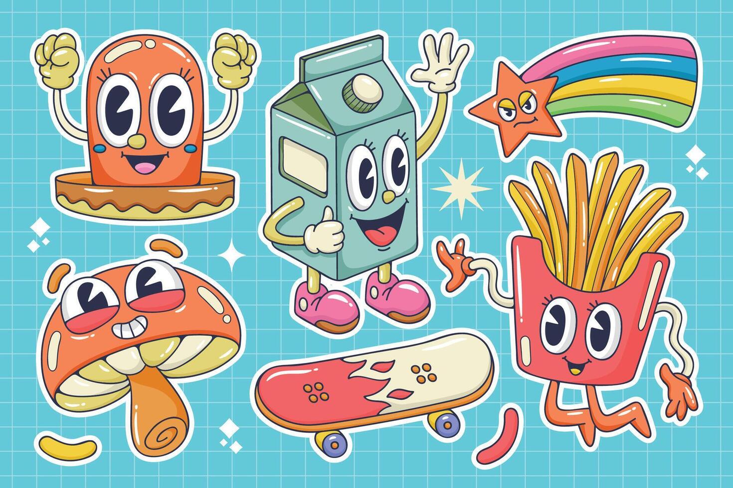 Amazing Stickers with Fun Cartoon Poses vector