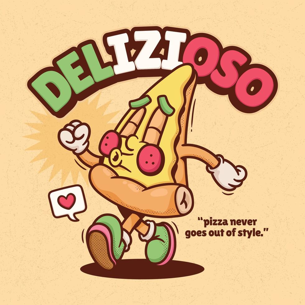 Delicious fast food. Illustration of a pizza cartoon. vector