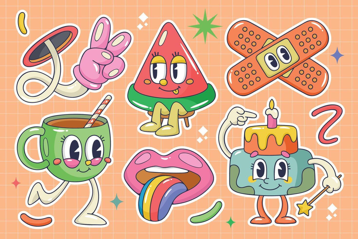 Adorable and Unique Cartoon-Style Stickers vector