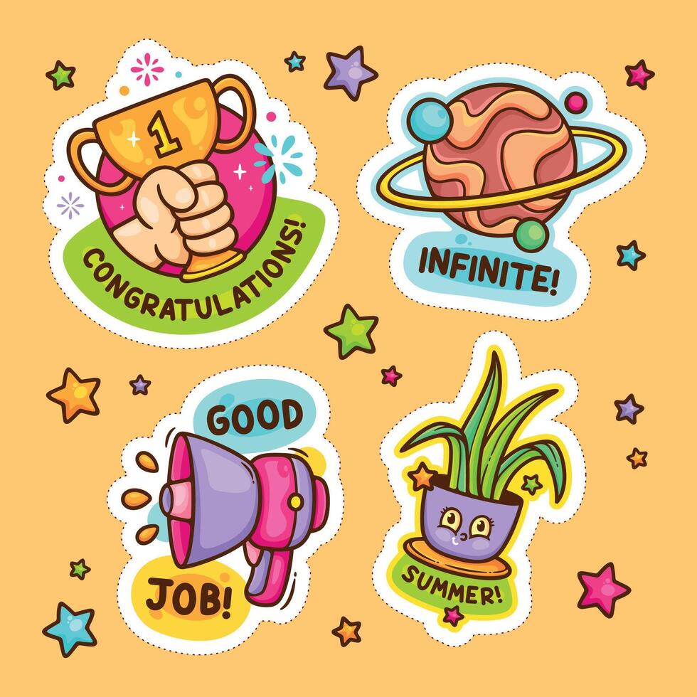 Full-Color Stickers with Sweet Phrases vector