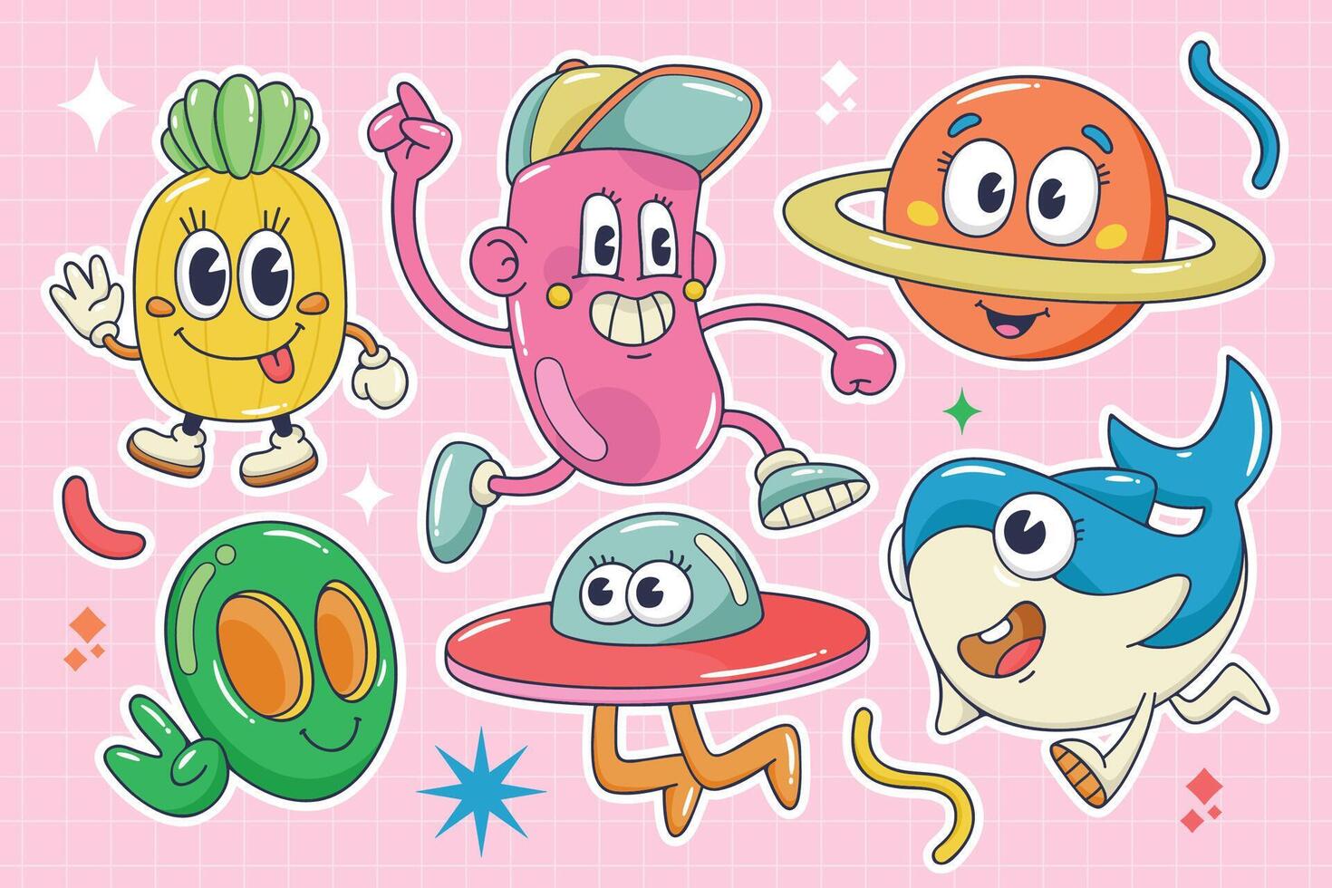 Stylish Cartoon Stickers with Interesting Designs vector