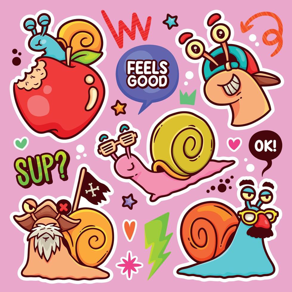 Adorable Snail Stickers with Cute Poses vector