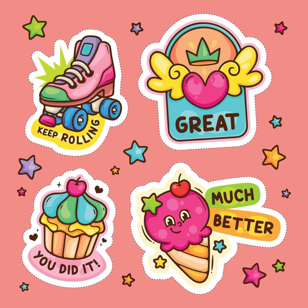 Fun and Simple Words on Cute Stickers vector